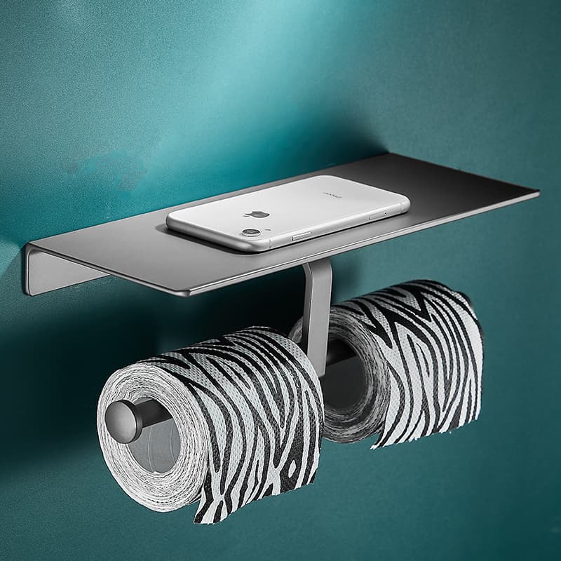 トイレットペーパーホルダー 多機能棚付き二連ホルダー