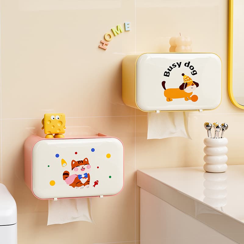 トイレットペーパーホルダー 動物柄付き多機能収納棚トイレットペーパーホルダー