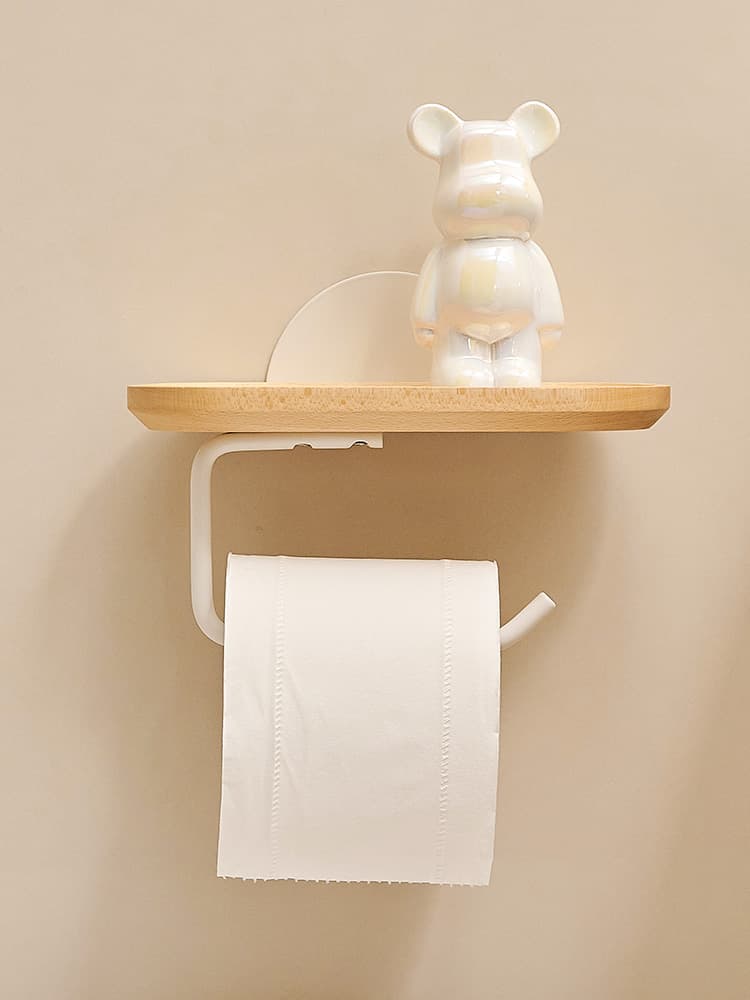 トイレットペーパーホルダー 木製棚付きトイレットペーパーホルダー