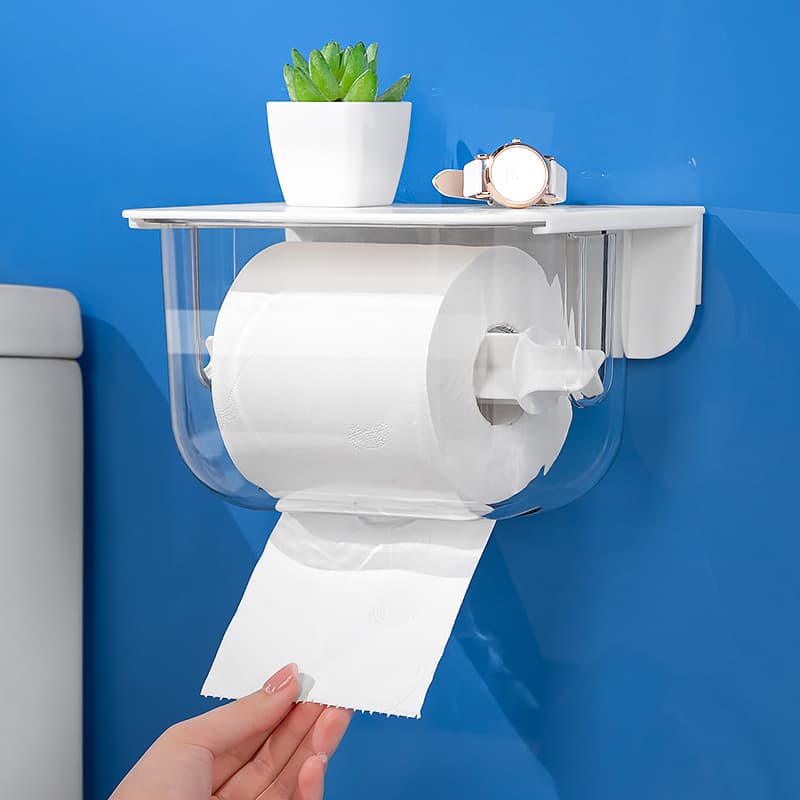 トイレットペーパーホルダー 多機能棚付き透明トイレットペーパーホルダー