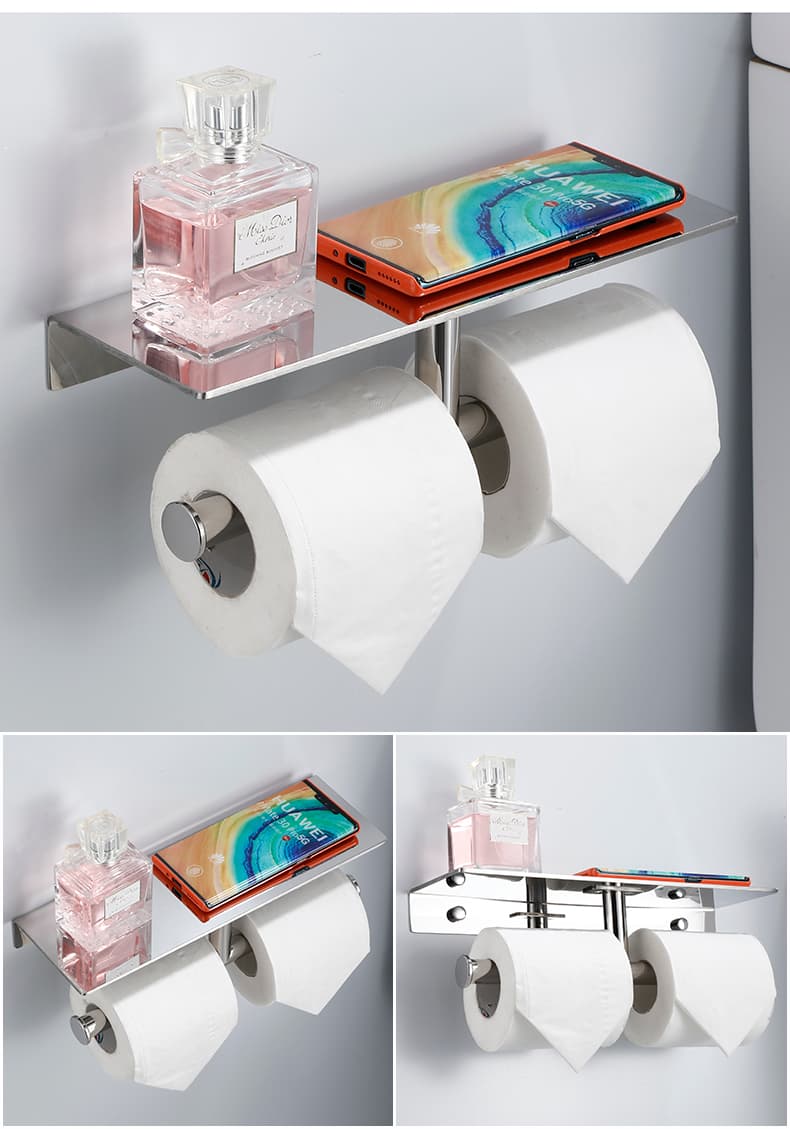 トイレットペーパーホルダー 多機能棚付き二連ホルダー