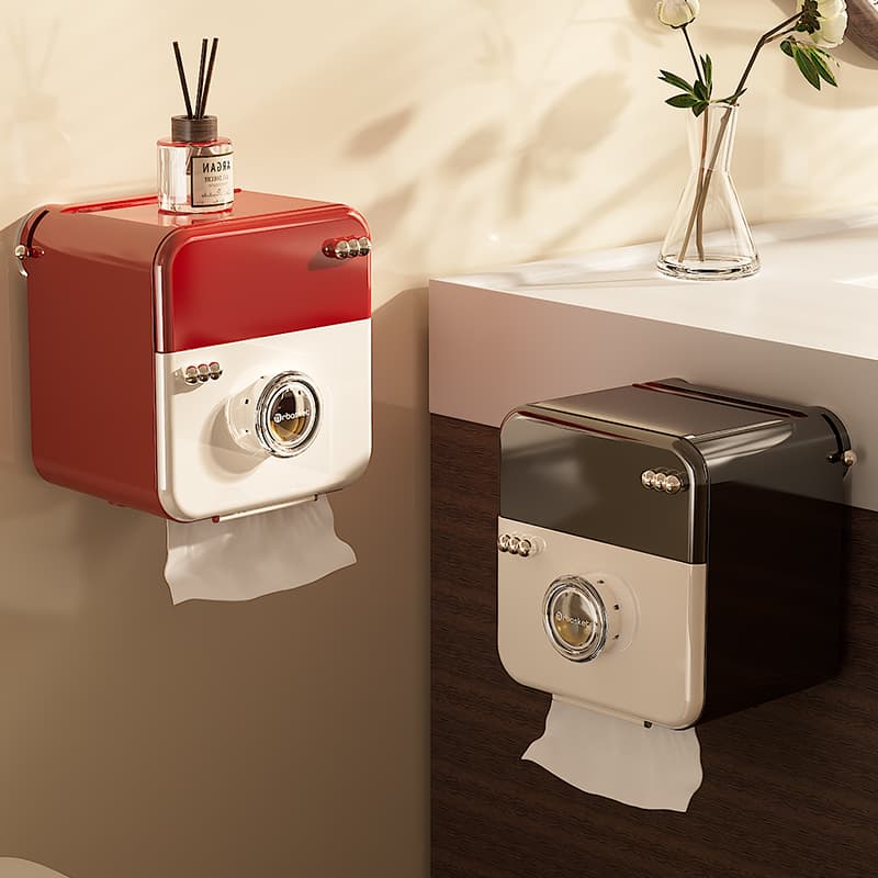 トイレットペーパーホルダー レトロスタイル収納付きペーパーホルダー