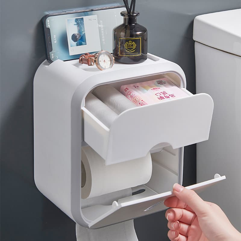 多機能壁掛け収納付きトイレットペーパーホルダー