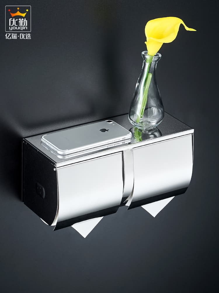 トイレットペーパーホルダー 多機能収納棚付き二連ホルダー