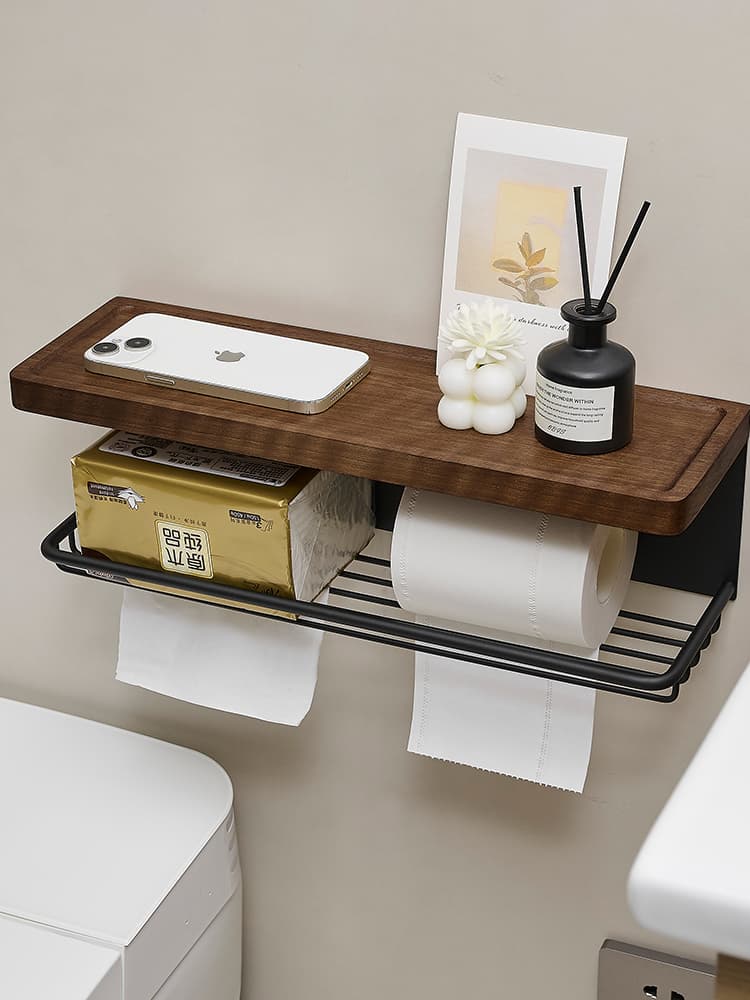 トイレットペーパーホルダー 木目調マルチ収納トイレットペーパーホルダー