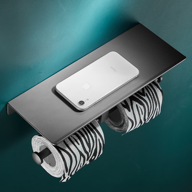 トイレットペーパーホルダー 多機能棚付き二連ホルダー