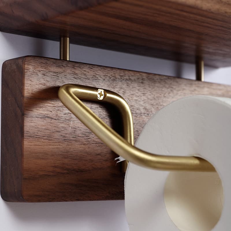 天然木製収納棚付きトイレットペーパーホルダーカバー