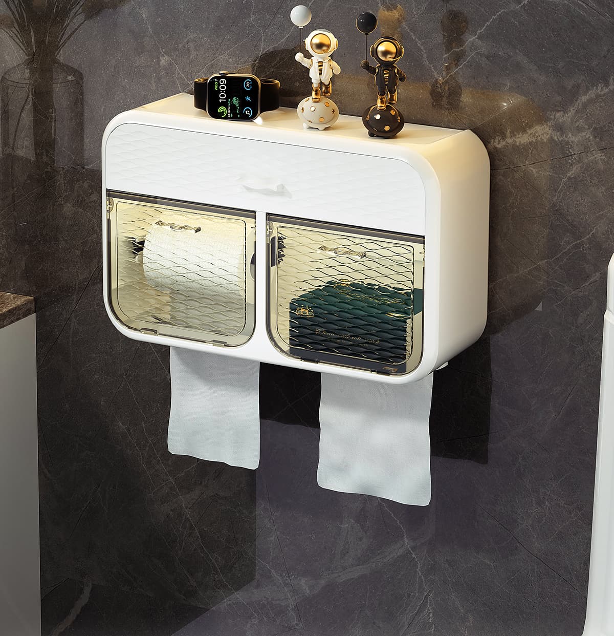 トイレットペーパーホルダー 収納力抜群の二段式ペーパーホルダー