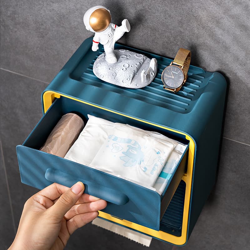 引き出し付き壁掛けトイレットペーパーホルダー棚