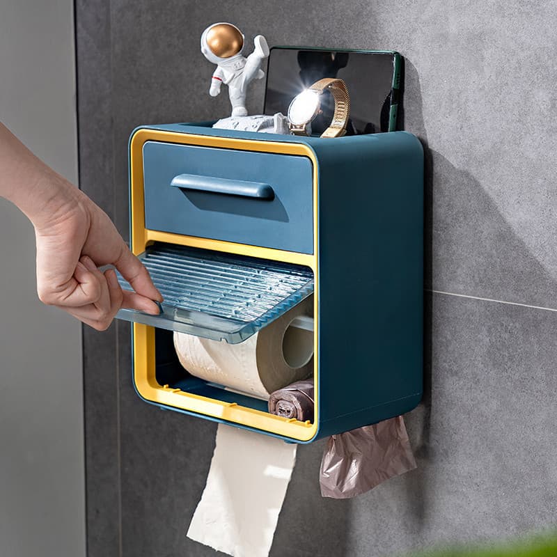 引き出し付き壁掛けトイレットペーパーホルダー棚